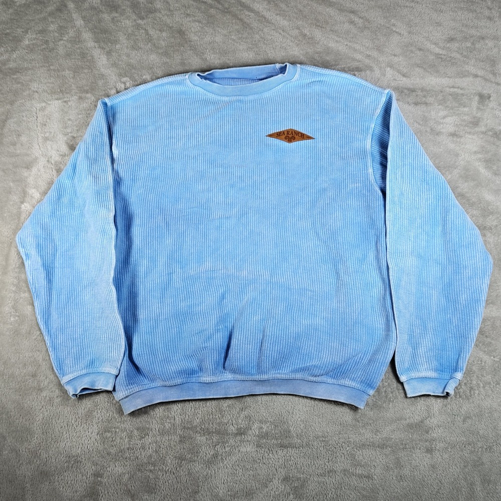 Vintage Sea Ranch Sweatshirt Mens Large Blue Ribbed Corduroy Knit Pullover 90s